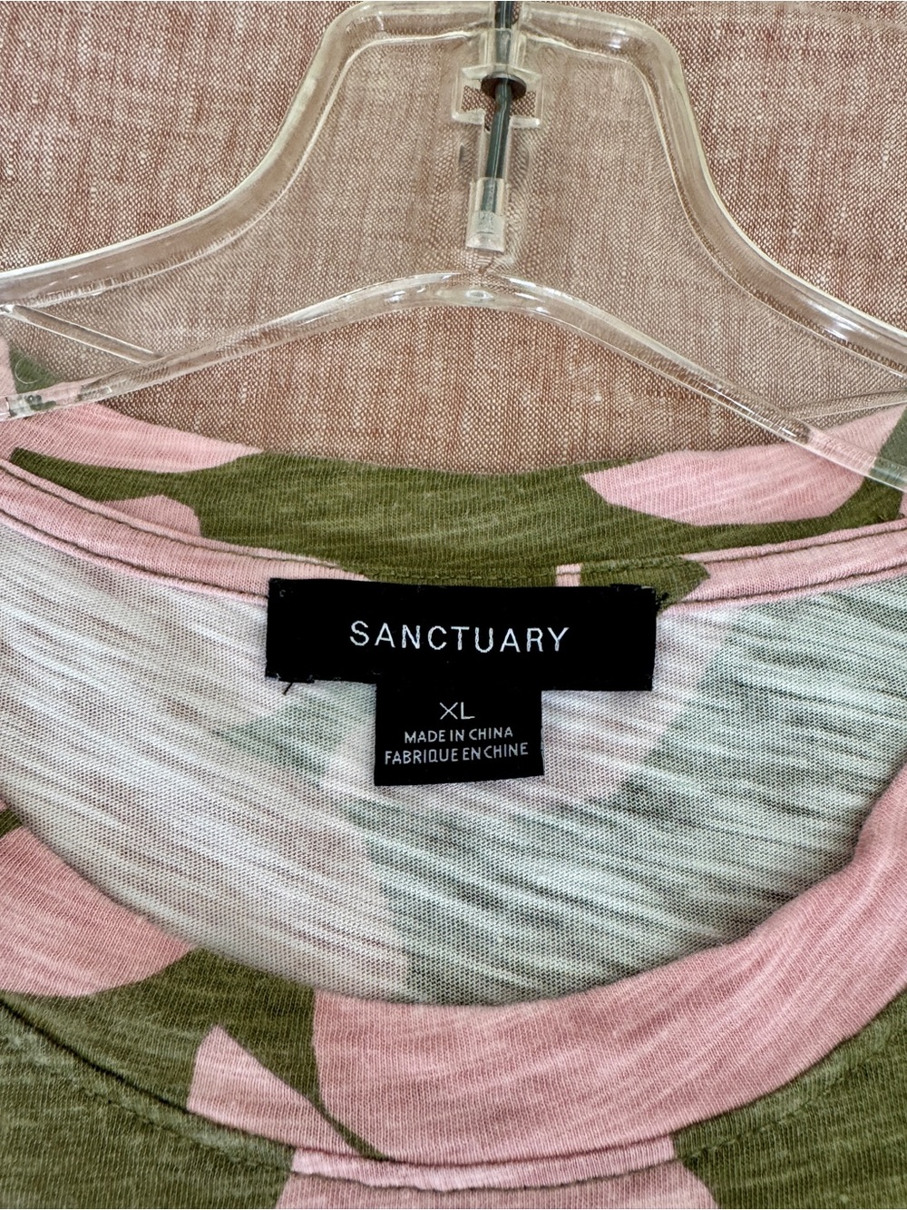 Sanctuary Olive Green Tee with Light Pink Floral Print - Picture 3 of 6